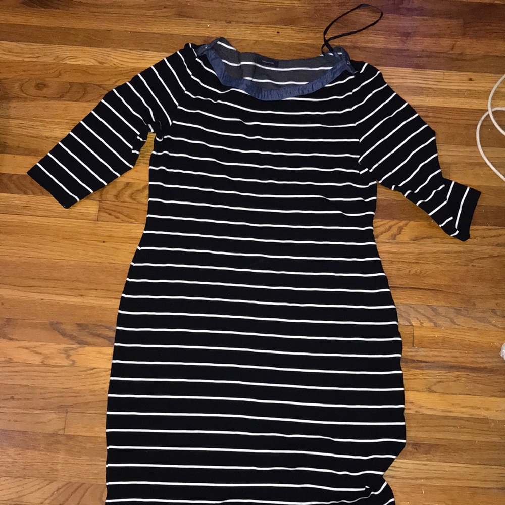 Black White And Navy Blue Long Sleeve Dress